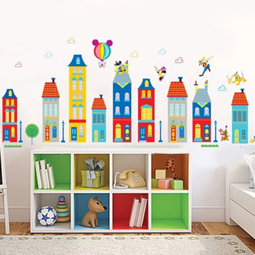 DIY Cartoon Wall Sticker House Building Design Decals Kids Room