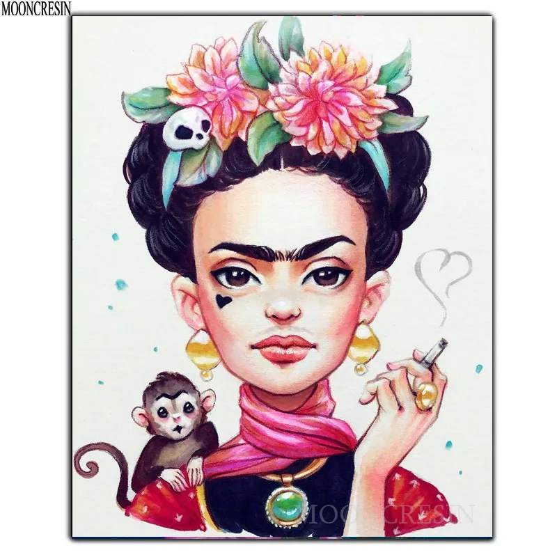 

DIY Diamond Painting Cross Girl Wearing Wreath Carrying A Monkey Diamond Embroidery Square Full Diamond Mosaic Decoration Animal