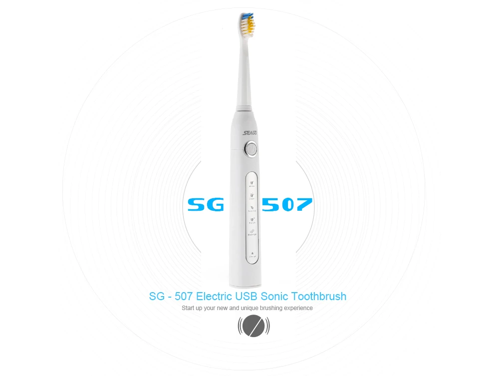 SEAGO SG 507 электрическая зубная щетка зарядка через usb перезаряжаемая ультразвуковая зубная щетка водонепроницаемый очиститель зубов с 3 шт. сменной головкой