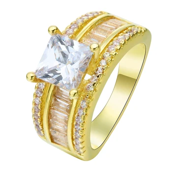 

Luxury Gold Color Finger Ring for Women Wedding Engagement Party Jewelry Top AAA White Clear Cubic Zircon Paved Jewelry