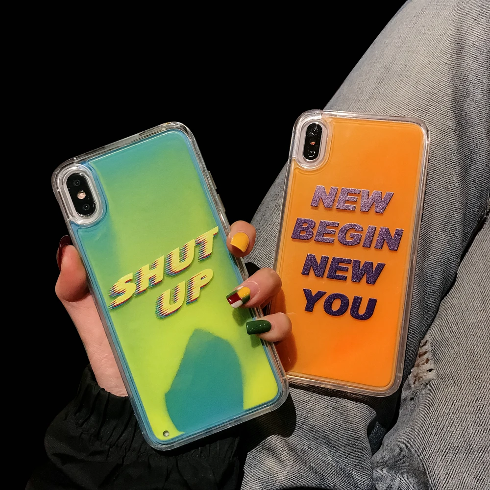 

Luminous Liquid Sand Neon Liquid Case Quicksand Back Cover Case For iPhone XS Max XR XS 7 8