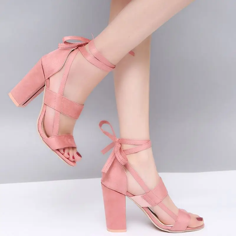 Большие размеры 34-43; сандалии-гладиаторы; Летняя обувь; женские босоножки на очень высоком каблуке; сандалии с открытым носком на шнуровке; Mujer; обувь для вечеринок; N7279 - Цвет: Розовый