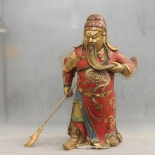 Bi003125 Китайский Буддизм Бронза Медь перегородчатой Гуань Гун GuanYu воин Бог Статуя