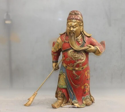 

bi003125 Chinese Buddhism Bronze Copper cloisonne Guan Gong GuanYu warrior God Statue