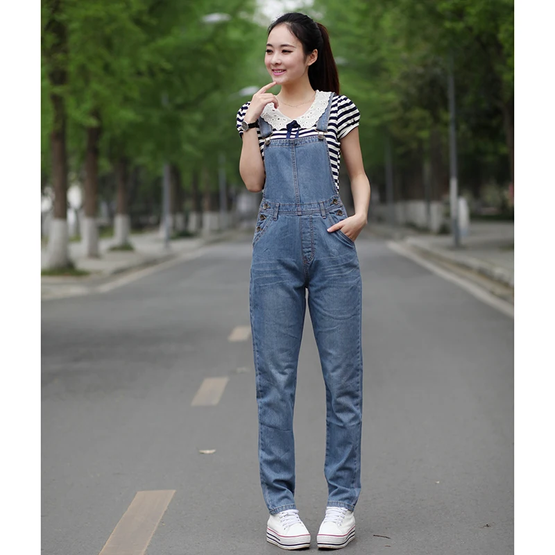 

Spring Denim Bib Female Korean version of the Loose Large size Siamese Sling trousers 2018 New Ladies jeans Size S-4XL 5XL
