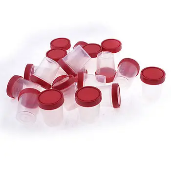 

20pcs Red Clear Plastic Round Shape Urine Test Cups Holder 120mL w Cover