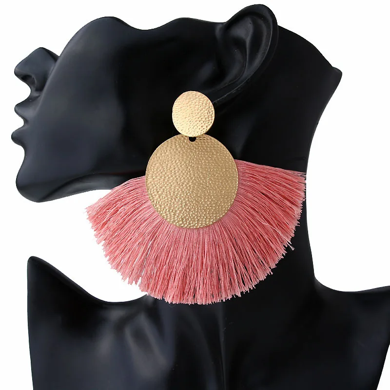 HTB1MYpfc8GE3KVjSZFhq6AkaFXaT - 2019 New Fashion Bohemian Tassel Gold Metal Long Earrings White Red Silk Fabric Drop Dangle Tassel Earrings for Women Jewelry