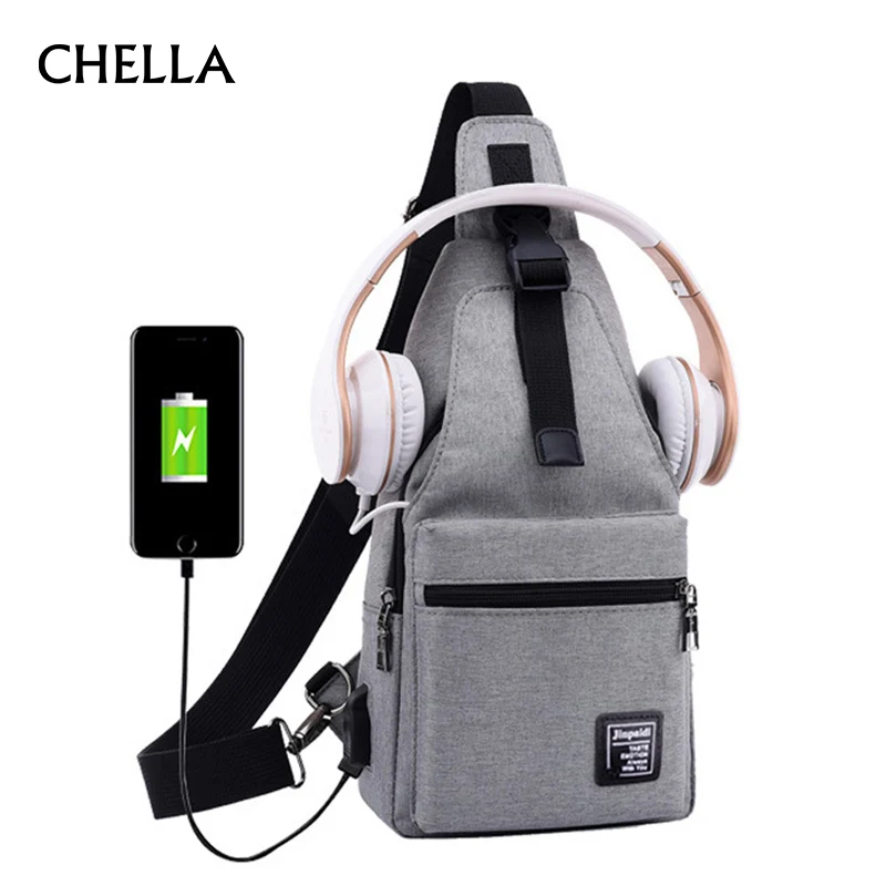 

Men USB Charging Backpack Travel Anti Theft Canvas Chest Bag Women Headphone Hole Teenager Casual Bags Sac A Dos Homme BP0220