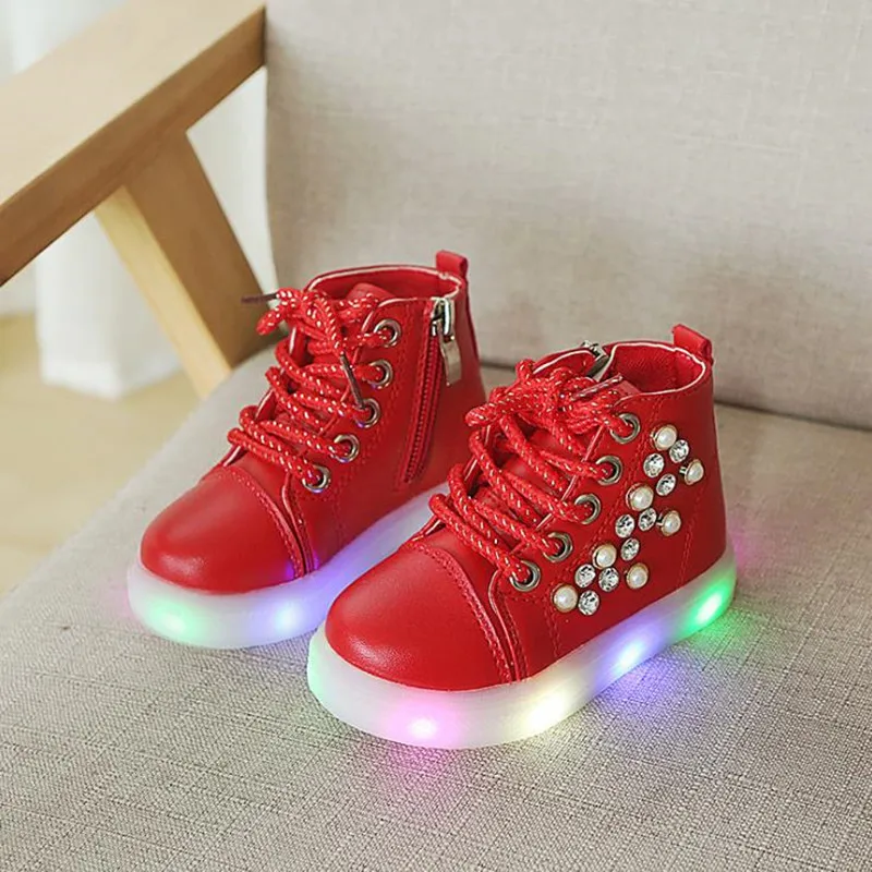 HaoChengJiaDe/детская обувь; Светящиеся осенние кроссовки для маленьких мальчиков; детская спортивная обувь для маленьких девочек; кроссовки со светодиодной подсветкой; светильник - Цвет: Красный
