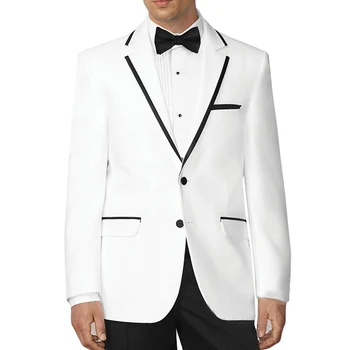 

White Wedding Groomsmen Tuxedos Two Piece Black Pants Jacket Notched Lapel Two Button Formal Men Suits Custom Made