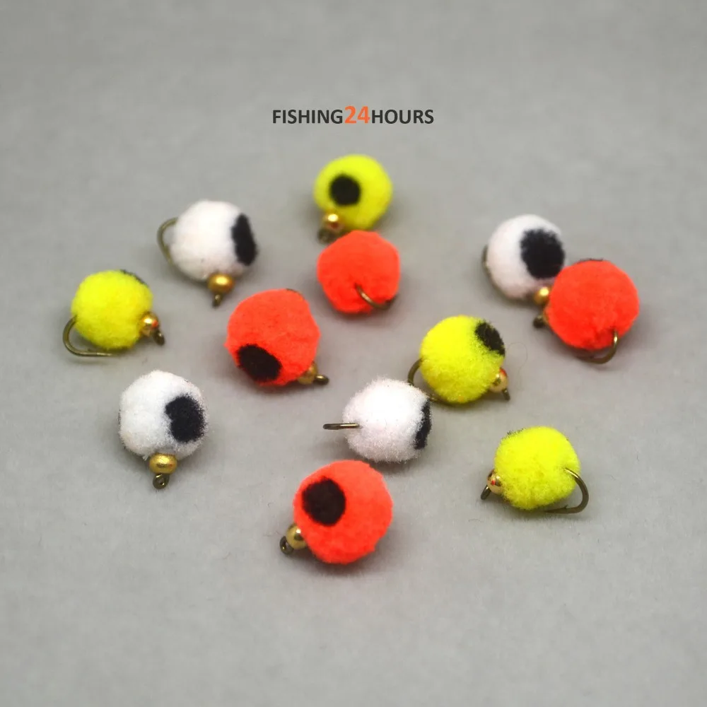 12Pcs / 1 Dozen Fly Fishing Trout Bass Salmon Flies Bead Head Glo Egg