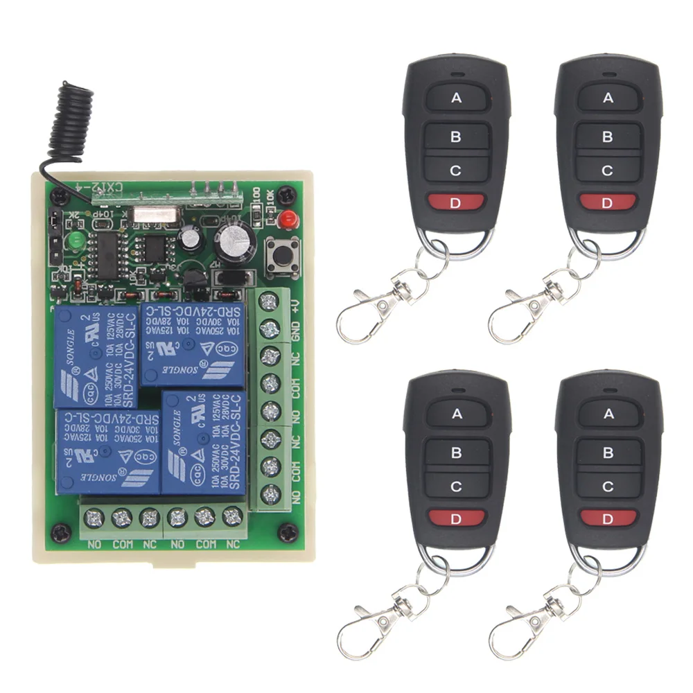 DC 12V 24V 4 канальный 4CH RF беспроводной ресивер головного света + X передатчик 315 433 MHz M T