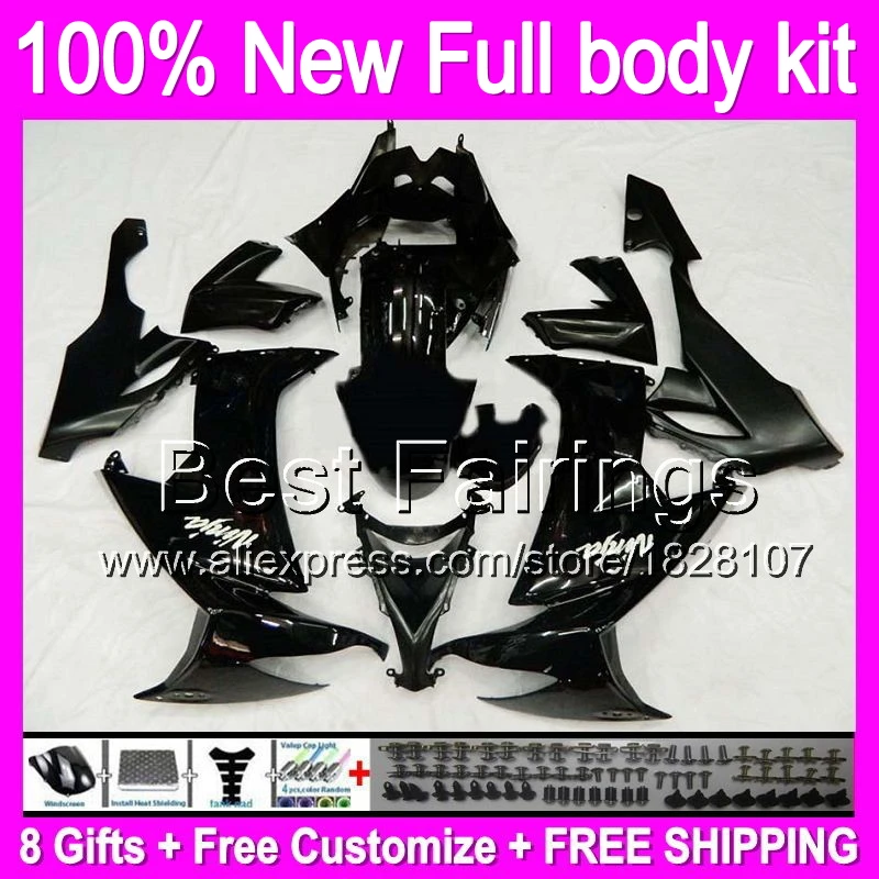

all black Fairing For KAWASAKI NINJA ZX-10R 08-10 08 09 10 6B21 new glossy black ZX10R ZX 10R 2008 2009 2010 custom +decal