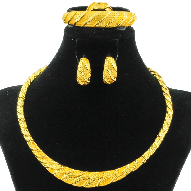

New Turkish Fashion Women Jewelry Sets High-Quality Gold Necklace Earrings Bracelets African Queen Bridal Jewelry Accessories