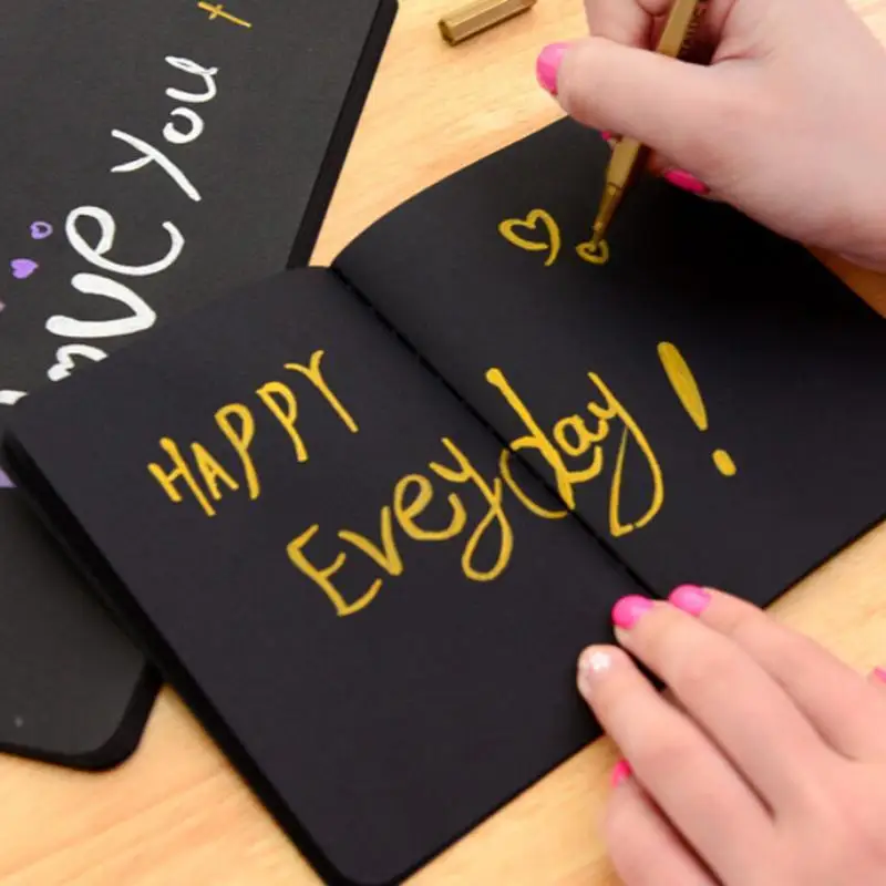 

1Pc Black Notebook Diary Black Paper Notepad Sketch Graffiti Notebook For Drawing Painting Office School Stationery Gifts