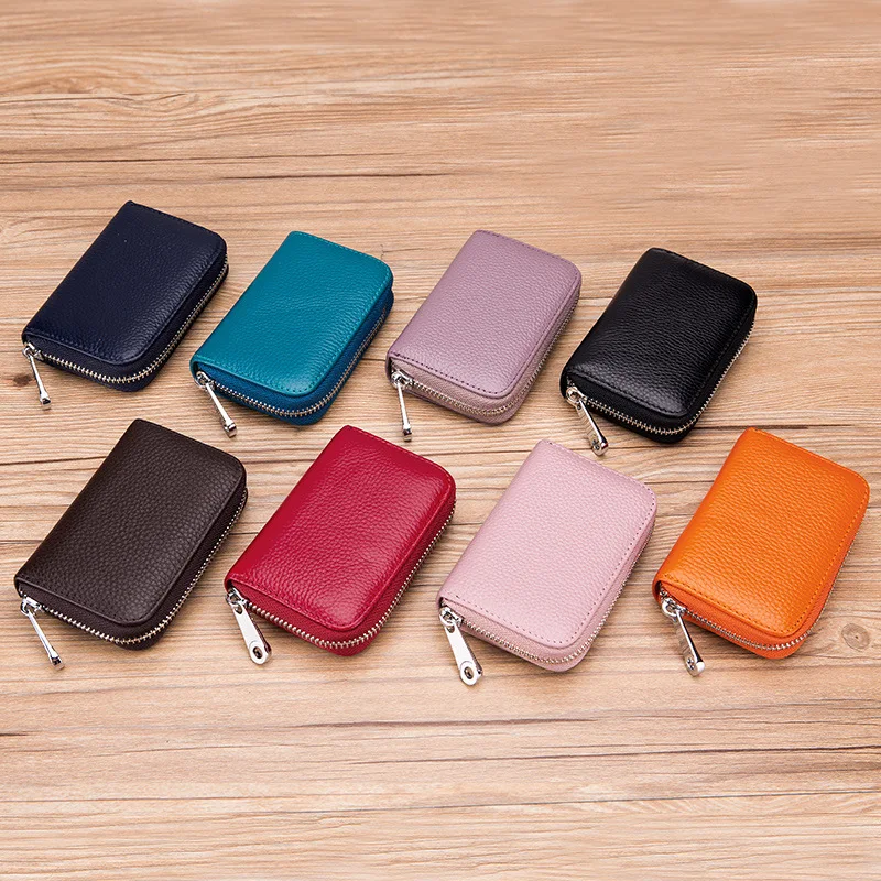 FUNMARDI Genuine Leather Card Wallets Women Business RFID Credit Card Bag Men Small Wallet Leather Lady Travel Card Bag WLHB1999