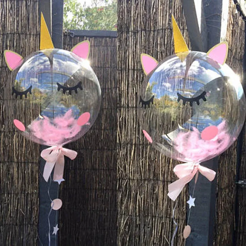 

1 Set Unicorn 18 Inch PVC Transparent Bubble Balloons Theme Baby Party Supplies + 1M Star Round Paper Garland