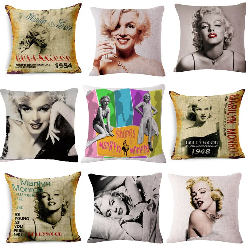 

Famous Beauty Movie Super Star Marilyn Monroe Cotton Linen Cushion Square Throw Pillowcase Home Decor Art 45x45cm