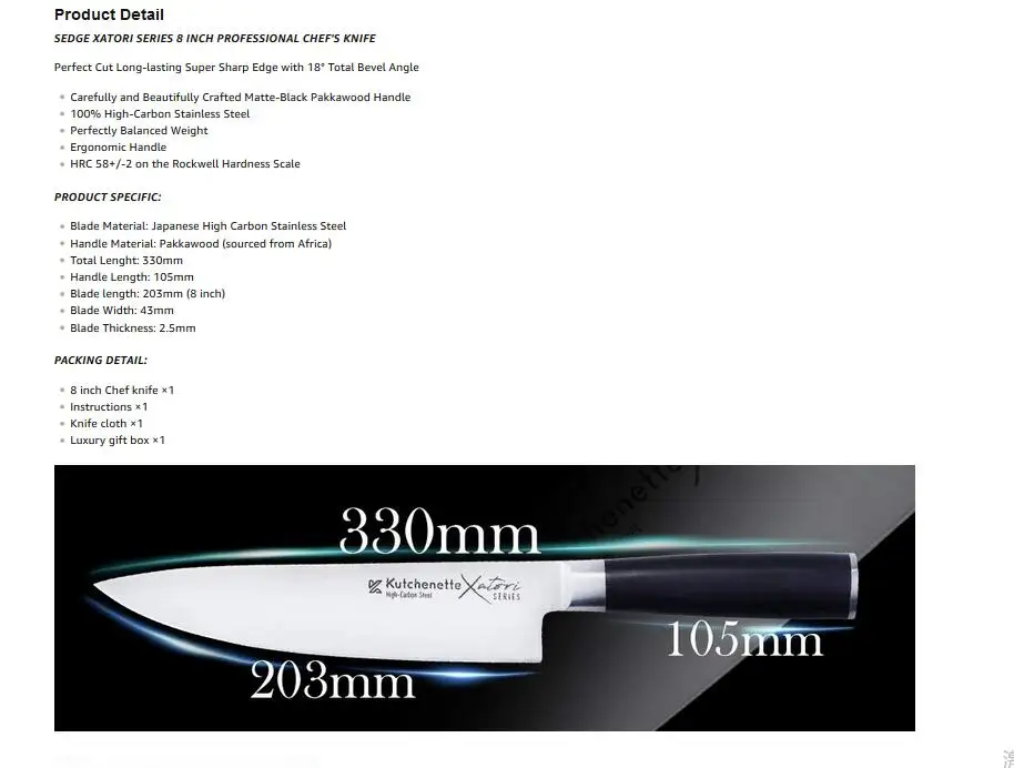 Нож шеф-повара-японский AUS-8 HC кухонный нож из нержавеющей стали-черный нескользящий эргономичный нож повара с ручкой Pakkawood-8''