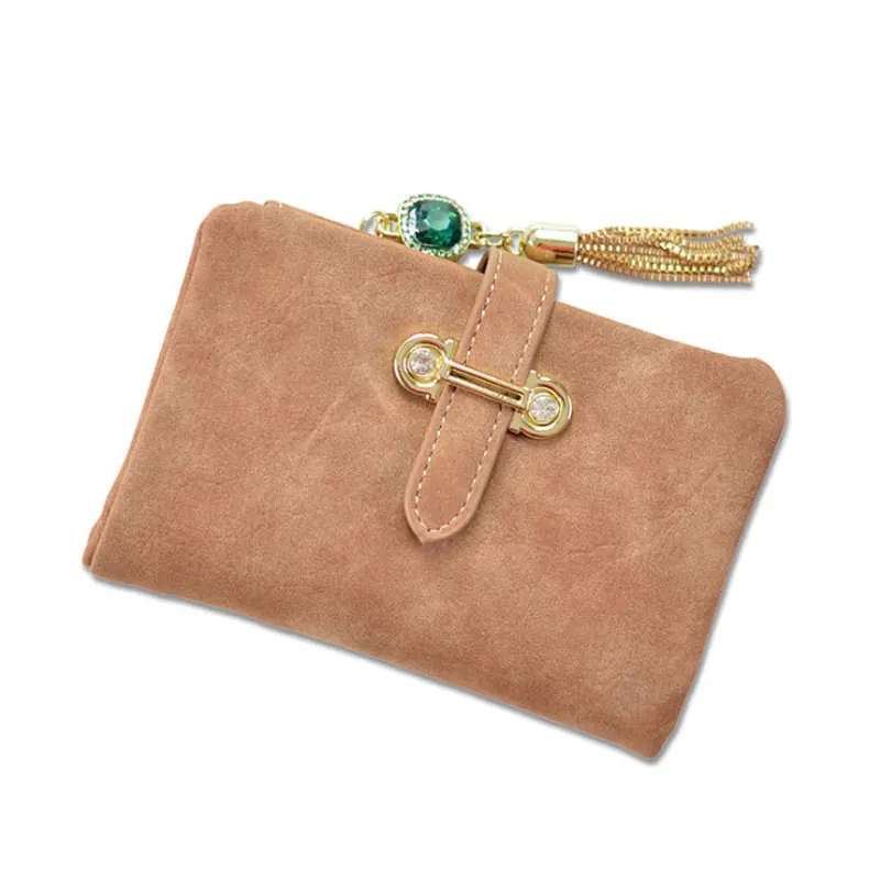 Короткие Бумажники женские кошельки с кисточками модный кошелек для монет держатель для карт женские кошельки высокого качества клатч сумка для денег кошелек из искусственной кожи - Color: Brown