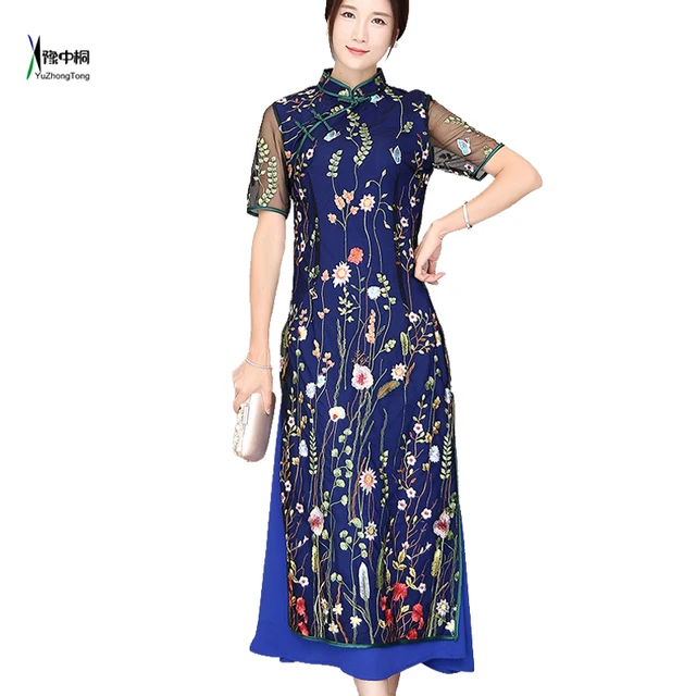Robe cheongsam Mode Quotidien Nouvelle Broder Personnalisé chinois Robe Femmes Dames Tradition Dentelle de estido Longue KJTc31lF