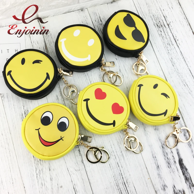 

Cute Cartoon Pattern Smile Pu Leather Women's Mini Purse Coin Purse Children Zipper Change Purse Wallet Femal Pouch key Wallet