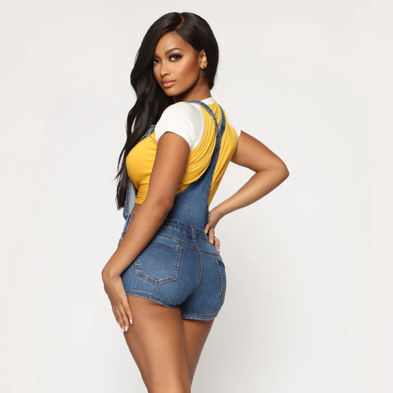 sexy Hole denim jumpsuit short women salopette rompers Pocket bodycon  summer jeans overalls Casual fashion party club combishort