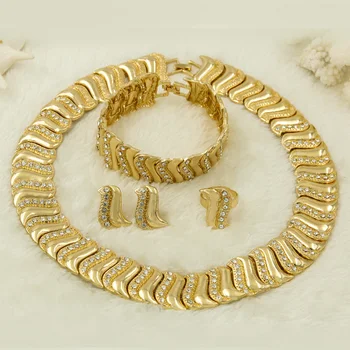 

Liffly Turkish Jewelry 18 Gold Necklace Hoop Earrings Women Fashion Ring Bracelet African Jewelry Sets Bridal Wedding Jewelry