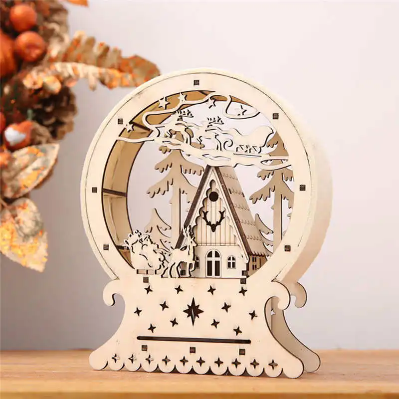 Xmas Decoration Christmas Decor Ornament LED Lights Deer Cart Luminous Wooden House Mall Window Christmas Decorations #2n8 (6)