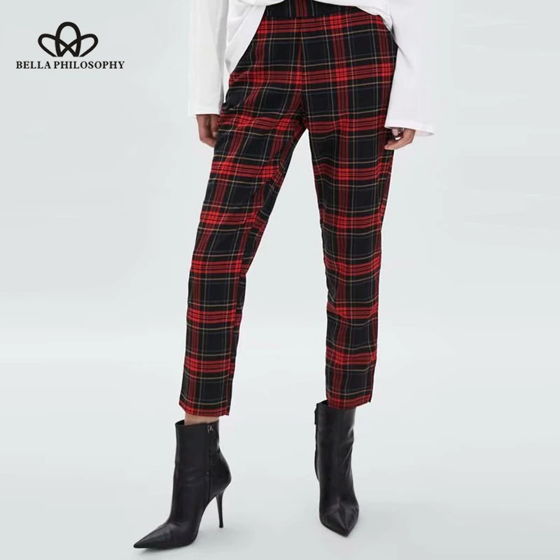 Heydress Женские повседневные клетчатые брюки винтажные с высокой талией свободные