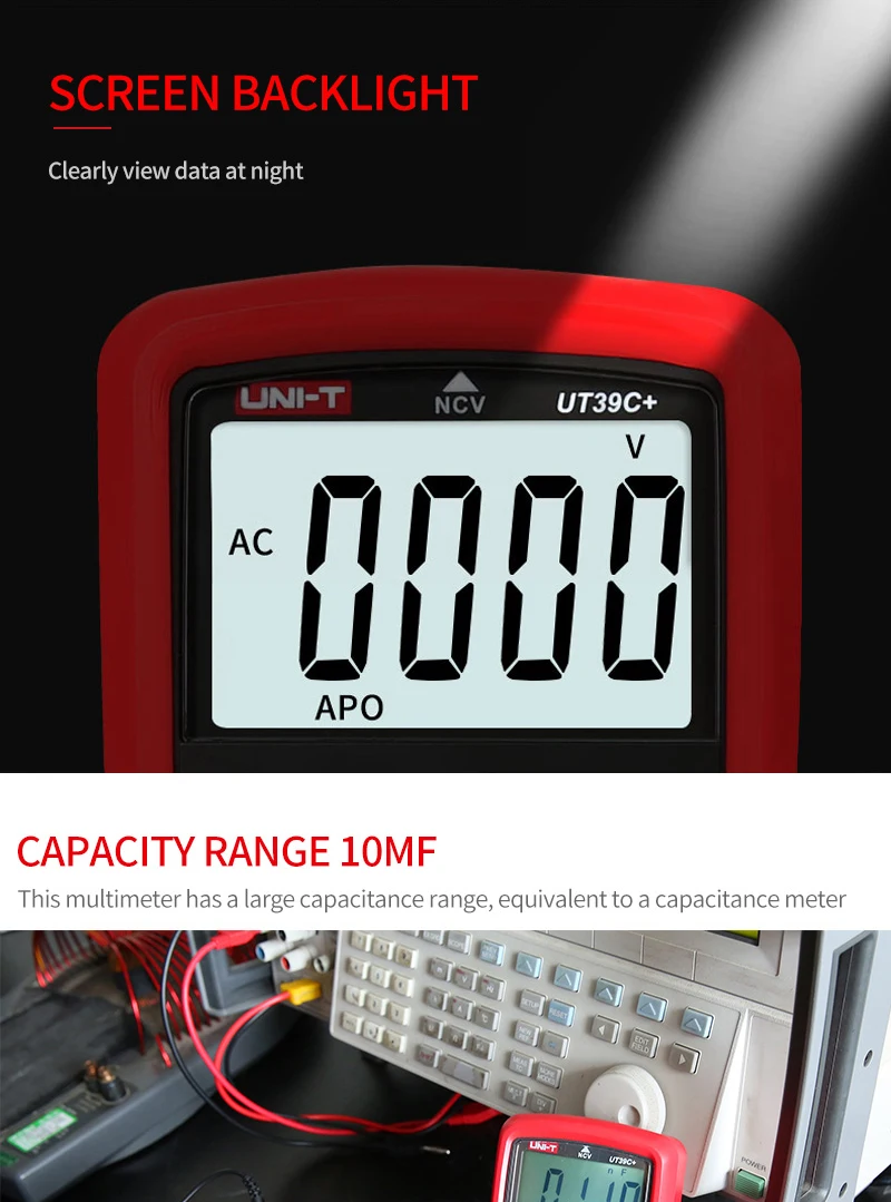 UNI-T UT39C+ цифровой мультиметр Авто Диапазон тест er обновлен от UT39A/UT39C AC DC V/A Ом/температура/частота/HFE/NCV тест