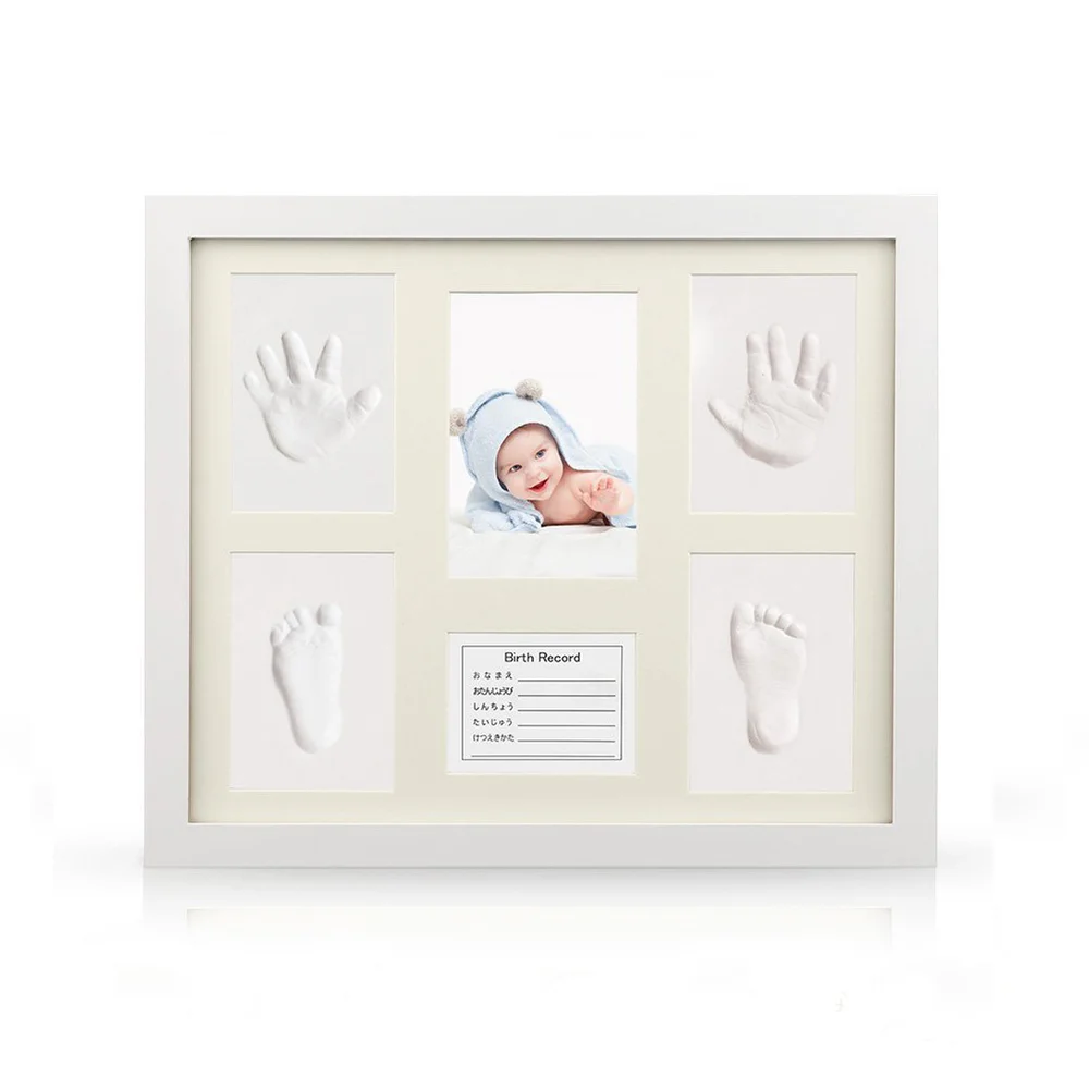 

MrY Baby Hand Foot Print Mud Mold Maker Solid Wooden Photo Frame Set Newborn Growth Memorial Gift with Japanese English German Card