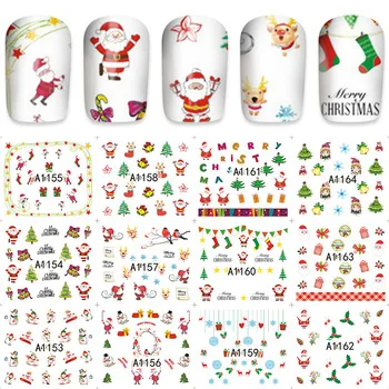WUF 12 Pcs/Lot Beauty Christmas Design Nail Art Sticker Cute Decals For Kids and Women DIY A1153-1164