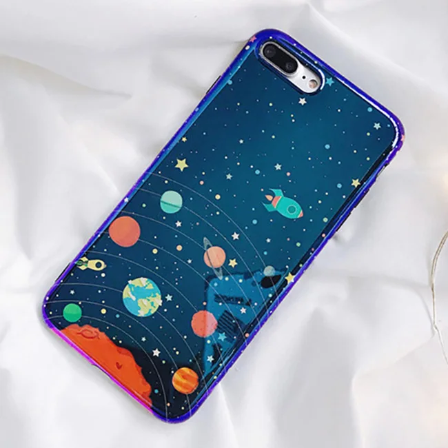 Blu-Ray Colorful Pattern Flower Phone Case For iPhone X 6 6S 7 8 Plus Fashion Glossy Planet Universe Series Back Cover