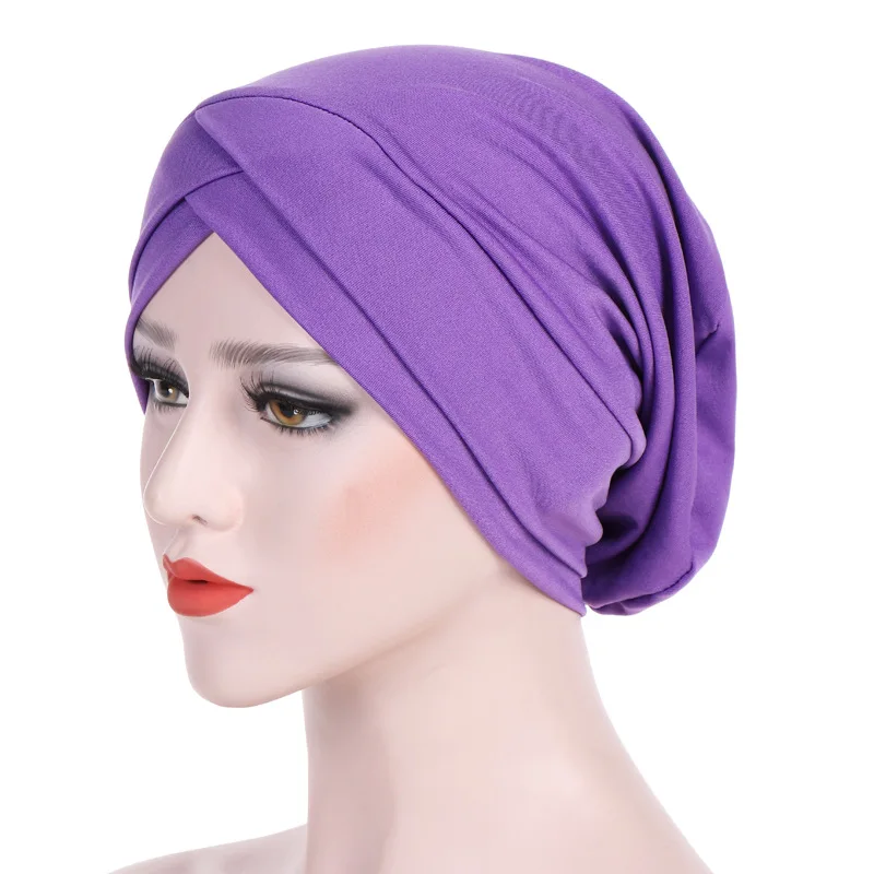 Muslim Fashion Women's Hijabs Elastic Cloth Cotton India Cap Cross Scarf Inner Hijab Cap Headband Turban Head Scarf Headwrap