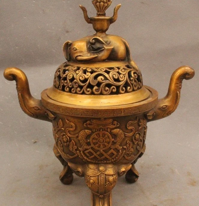 

11" Marked Chinese China Purple Bronze Elephant Zun Incense Burner Censer Statue