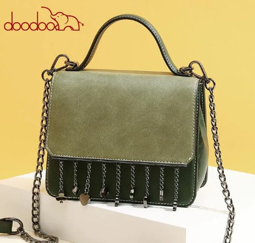 

DOODOO High Quality PU Leather Shipping bag Female Casual Chain Ladies bags Women Handbags With Poker Unique Derocation FR638