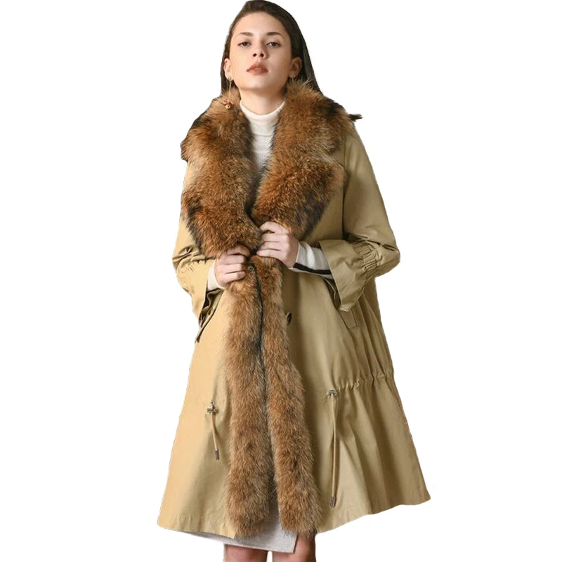 

Winter Pike Coat Women 2019 High quality Rex Rabbit Fur Liner Top Raccoon Dog Fur collar Thick Warm Jacket Female Fur Coats 2304
