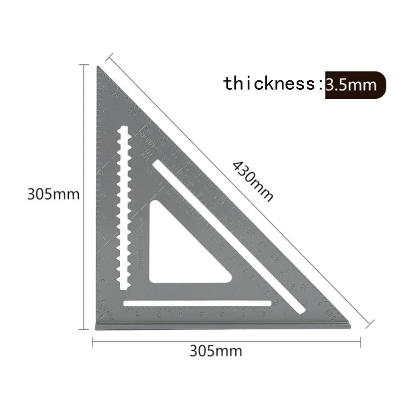 KALAIDUN треугольная угловая линейка квадраты треугольная измерительная линейка по дереву угломер Trammel измерительный инструмент - Цвет: 12inch gray