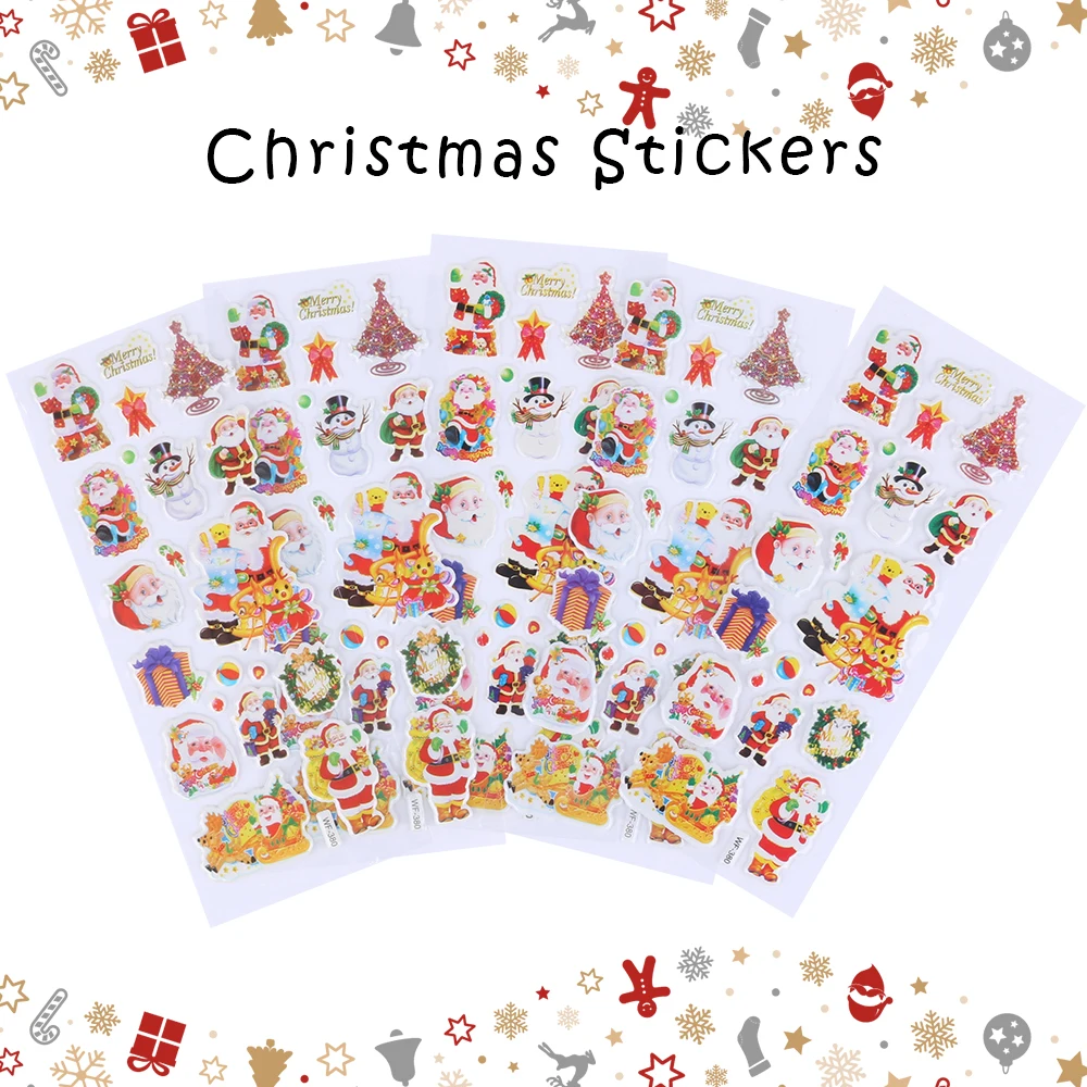 

Christmas Gifts 1/ 5/10pcs 3D Carton Bubble Sticker Santa Claus Puffy Stickers Happy New Year Xmas Decor For Kids DIY Reward