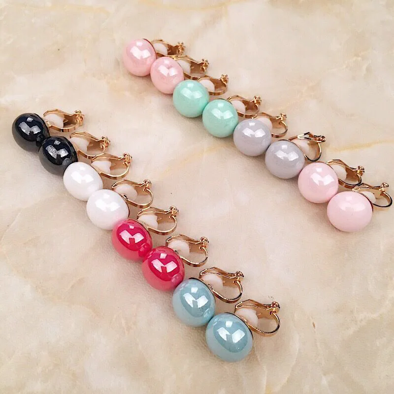 

Grace Jun New Arrival Candy Color Bread Beads Shape Clip on Earrings Non Piercing for Women Party Wedding Cute Jewelry Ear Clip