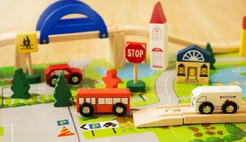 

Fly AC City rail overpass traffic scene combination children's educational wooden toys car track disassembly 40 pcs