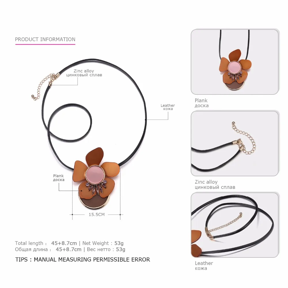 eManco Acrylic Big Flower Pendant Necklace Leather Cord Necklace Fashion jewelry New Arrival Trendy Accessories
