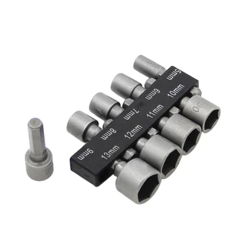

9PCS 5-13mm Steel Power Nut Driver Drill Bit Set 1/4" Hex Shank Metric Socket Wrench Household Hand Tools wood worker Tool