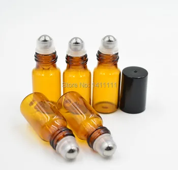 

3ml Amber ROLL ON GLASS BOTTLE ESSENTIAL OIL Fragrances Metal Roller Ball Black Cap 1000pcs/lot by DHL/EMS Free Shipping