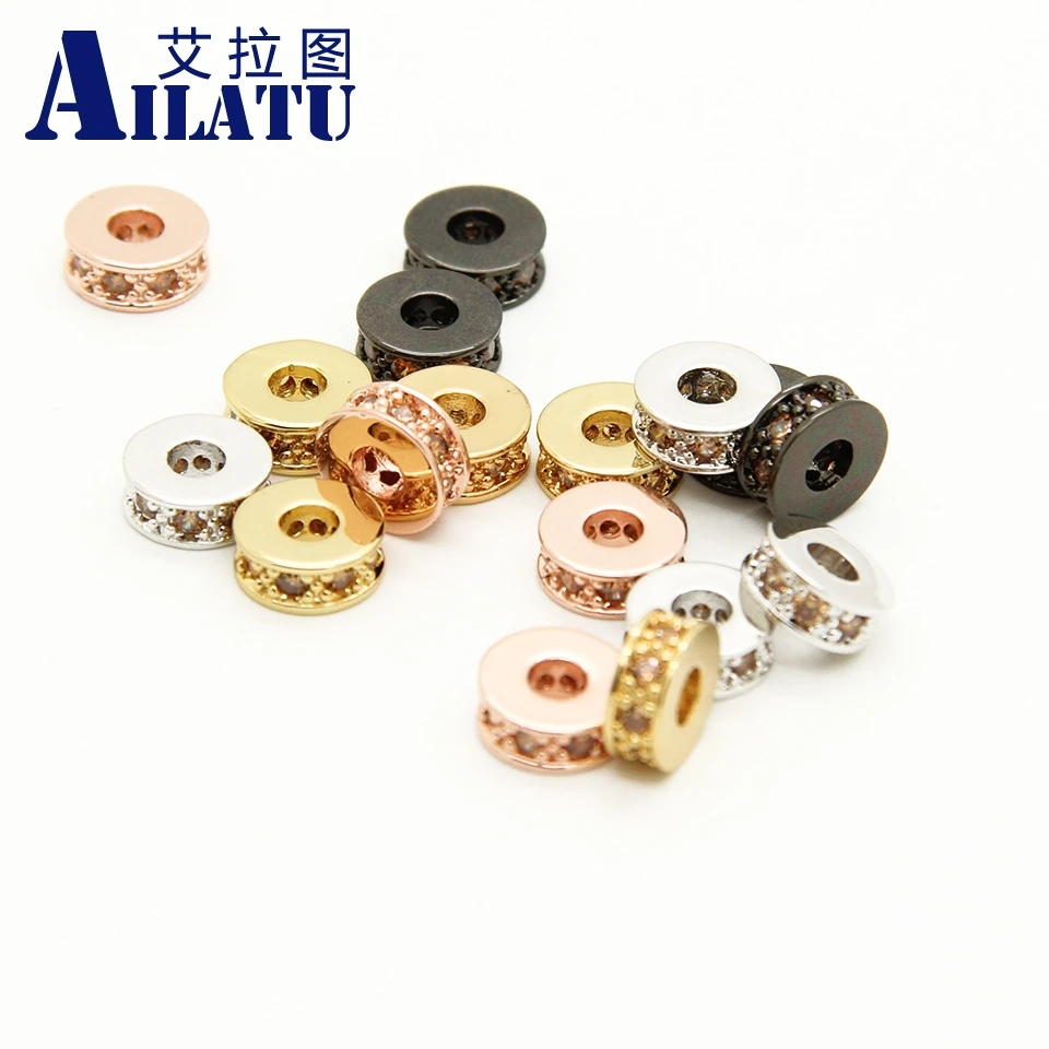 

Ailatu Micro Pave Champagne Cubic Zirconia Rondelle Brass Beads for DIY Jewelry Lead & Nickel Free