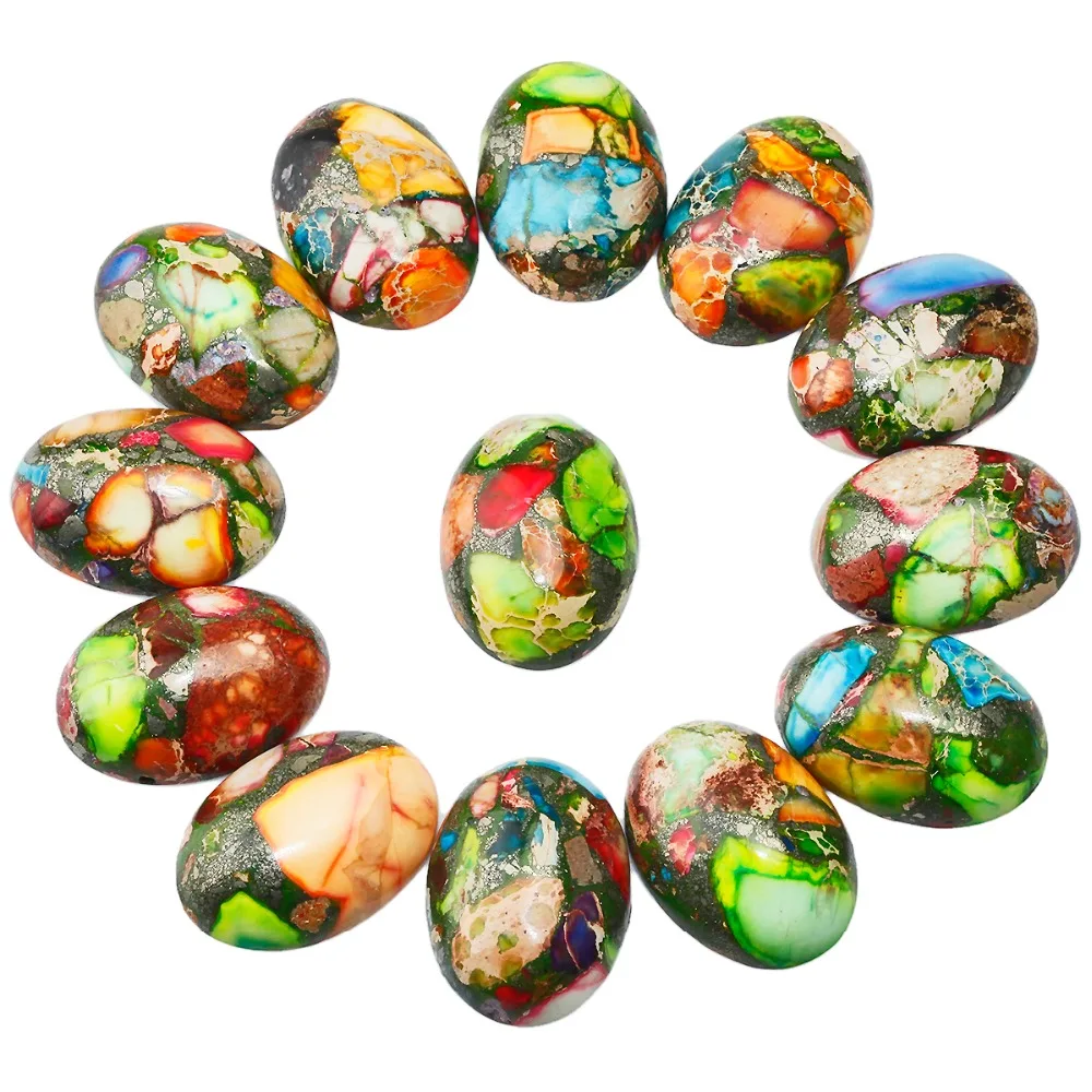 

TUMBEELLUWA 1Lot (5Pc) Colorful Sea Sediment Jasper Oval Stone Cabochons Flatback Semi-precious CAB for Jewelry Making,18x25mm