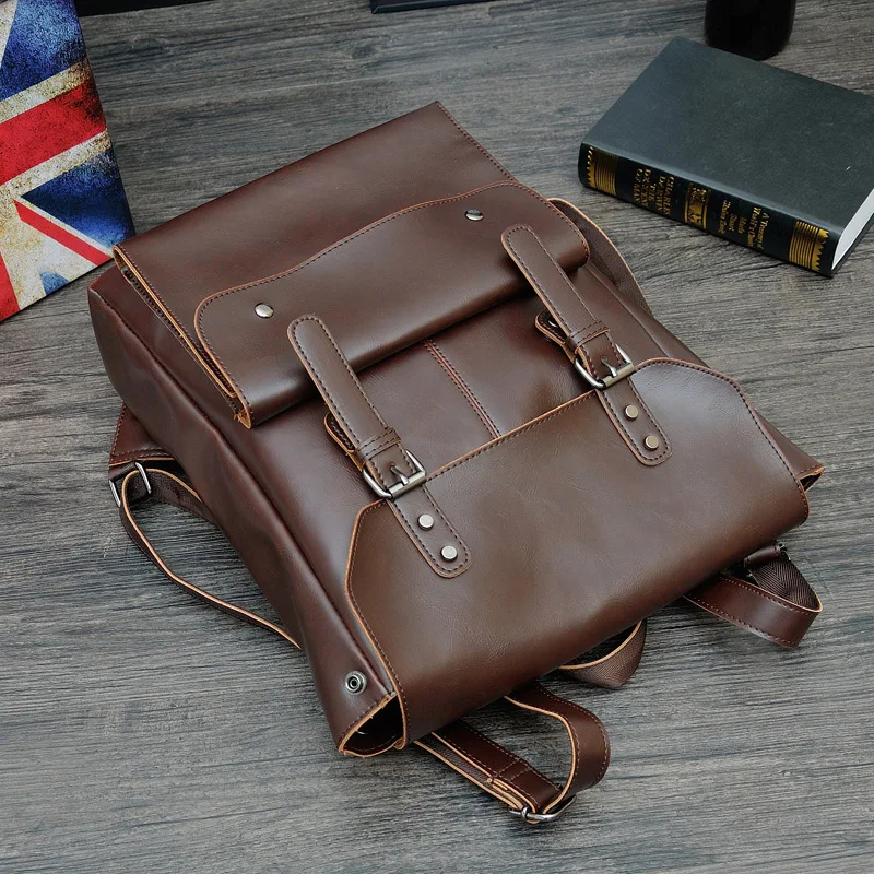 New Vintage Men Hasp Backpack England Style Fashion Retro Crazy Horse Leather Backpacks Men's Bag Mochila Male Bolsa Sac