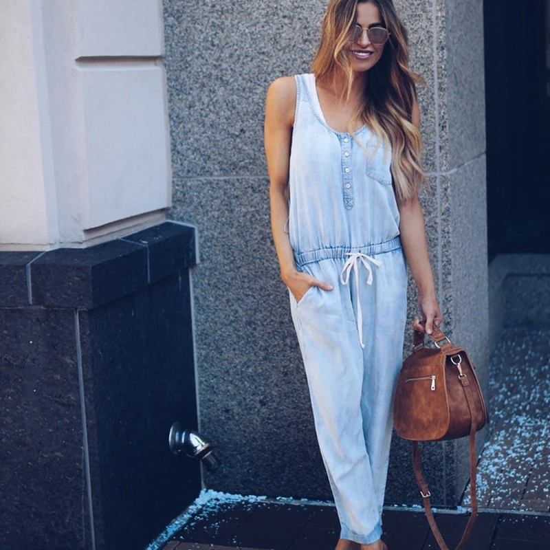 

ZYFPGS 2019 Women Bodysuit Denim suit Rompers Womens Jumpsuit Personality street Fashion Hollow Sale Onesies Sleeveless denim