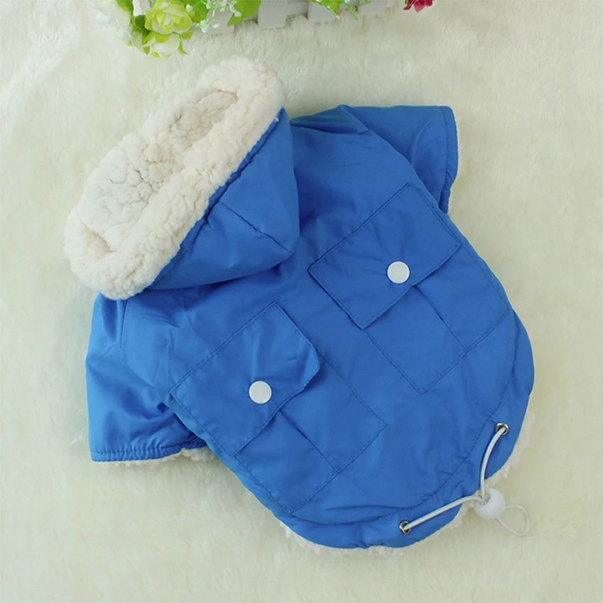 Одежда для собак Зимний толстый хлопковый комбинезон с капюшоном водонепроницаемая одежда для домашних животных верхняя одежда для маленьких собак французская одежда для бульдога - Цвет: Синий